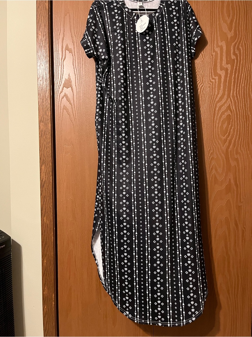 Black and White Patterned Maxi Dress - Women's Comfortable Style
